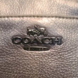 Coach Metallic Silver Leather Logo Shoulder Bag